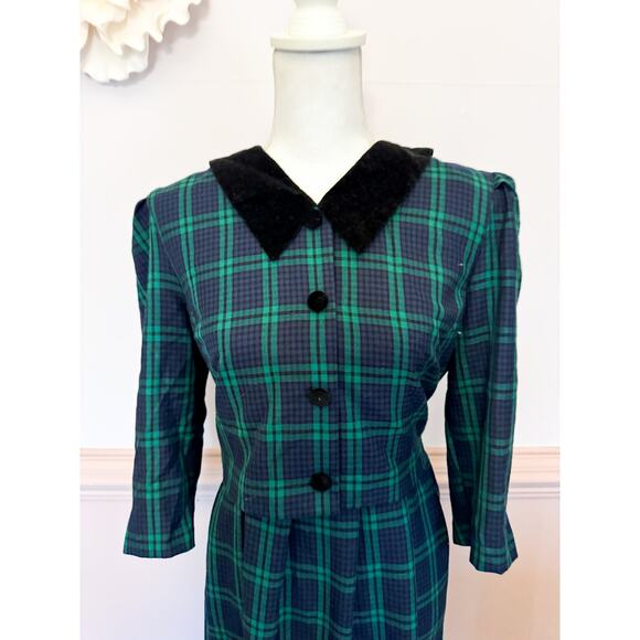 Miss Dorby Petites Black Watch Plaid Collared Dress VINTAGE - Picture 2 of 6